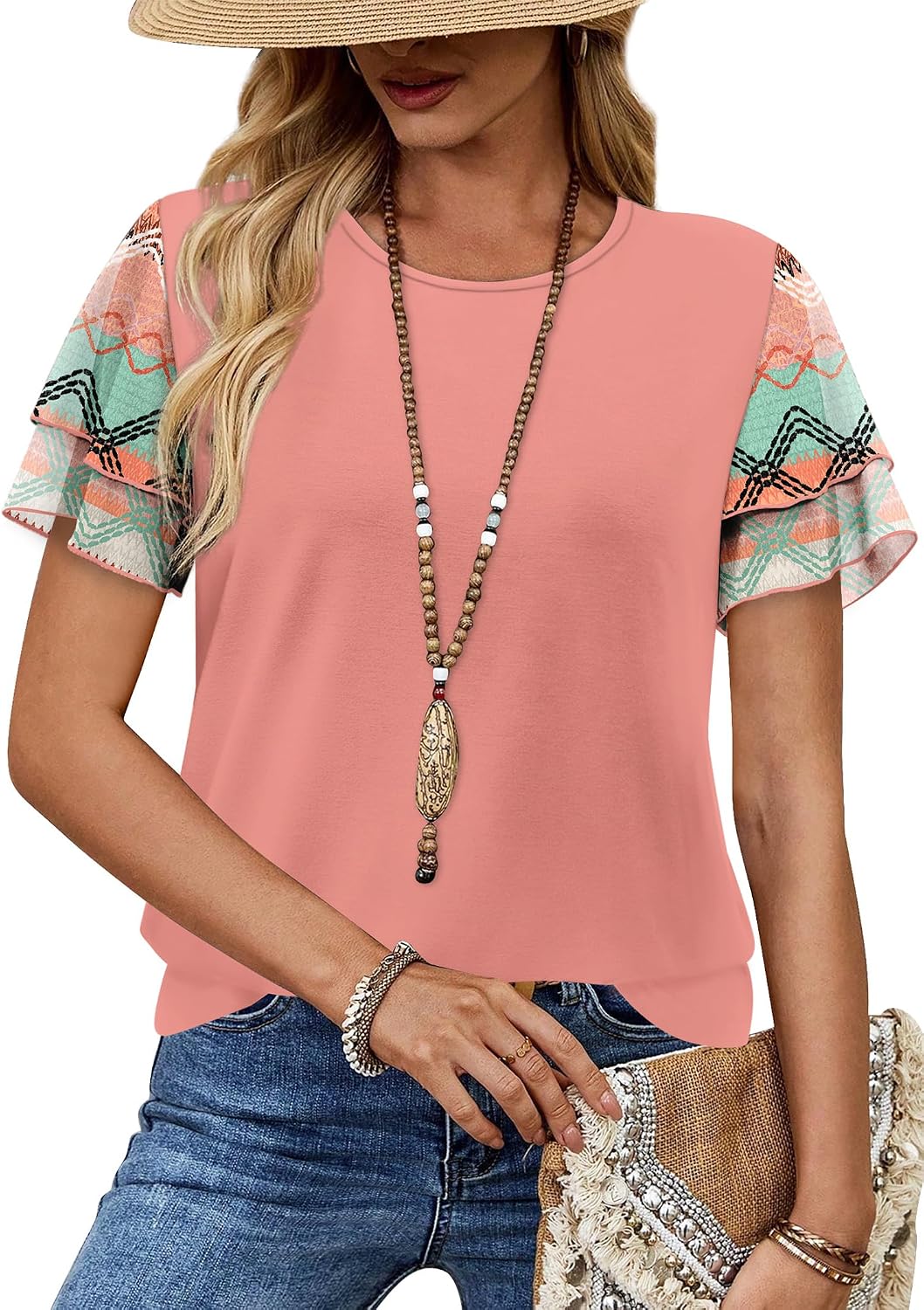 WIHOLL Womens Summer Tops Trendy Ruffle Sleeve Shirts Casual Chiffon Blouses Beach Vacation Clothes image 2