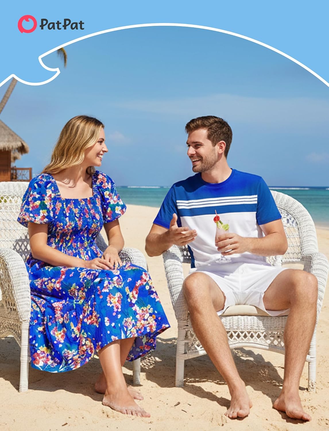 PATPAT Family Matching Outfits Mommy and Me Dresses Ditsy Floral Beach Vacation Photo Dresses and T-Shirts Matching Sets