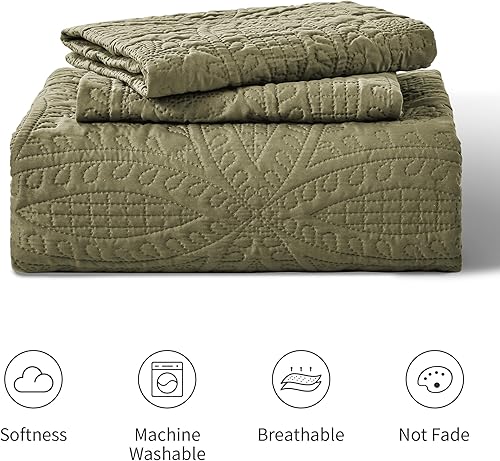 Miniatura 7 de Love's cabin Juego de ropa de cama de tamaño King, cubrecama verde, colcha de verano, colcha de microfibra ligera, colcha con patrón de moneda para