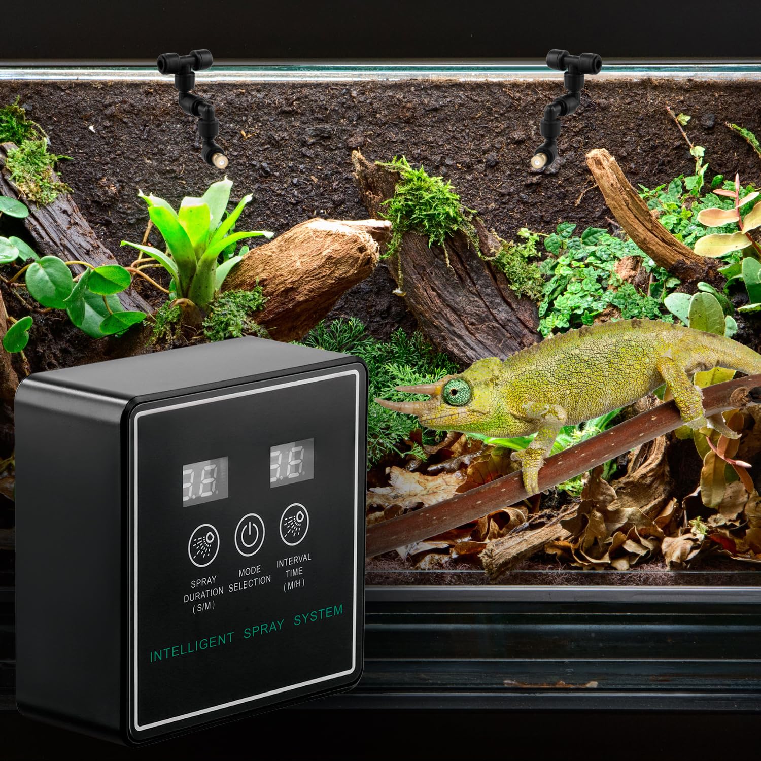 QWORK® Sistema Inteligente de nebulización para Reptiles,humidificador de Reptiles, boquillas rociadoras de 360°, para riego de Reptiles y Plantas