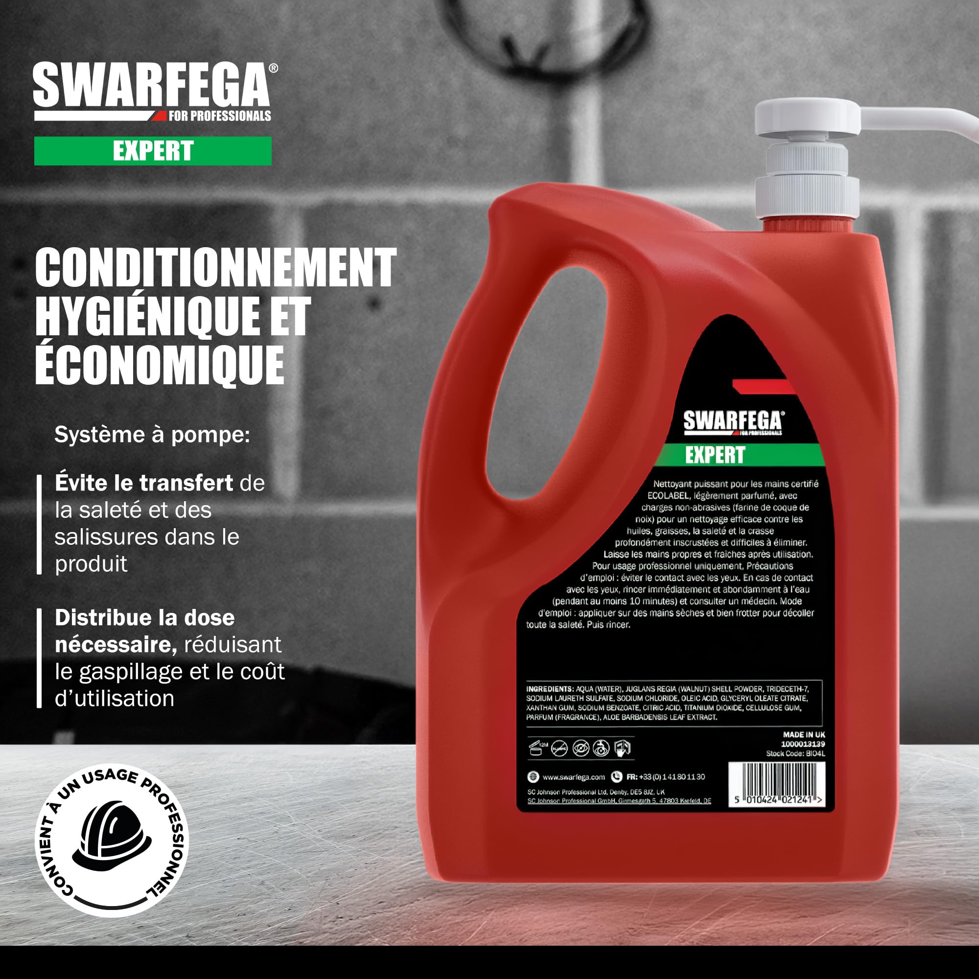Swarfega Expert Nettoyant Mains Industriel – Élimine Huiles, Graisses et Salissures – Nettoyage en Profondeur – Formule Respectueuse de La Peau – Bidon 4 Litres – Réservé Usage Professionnel