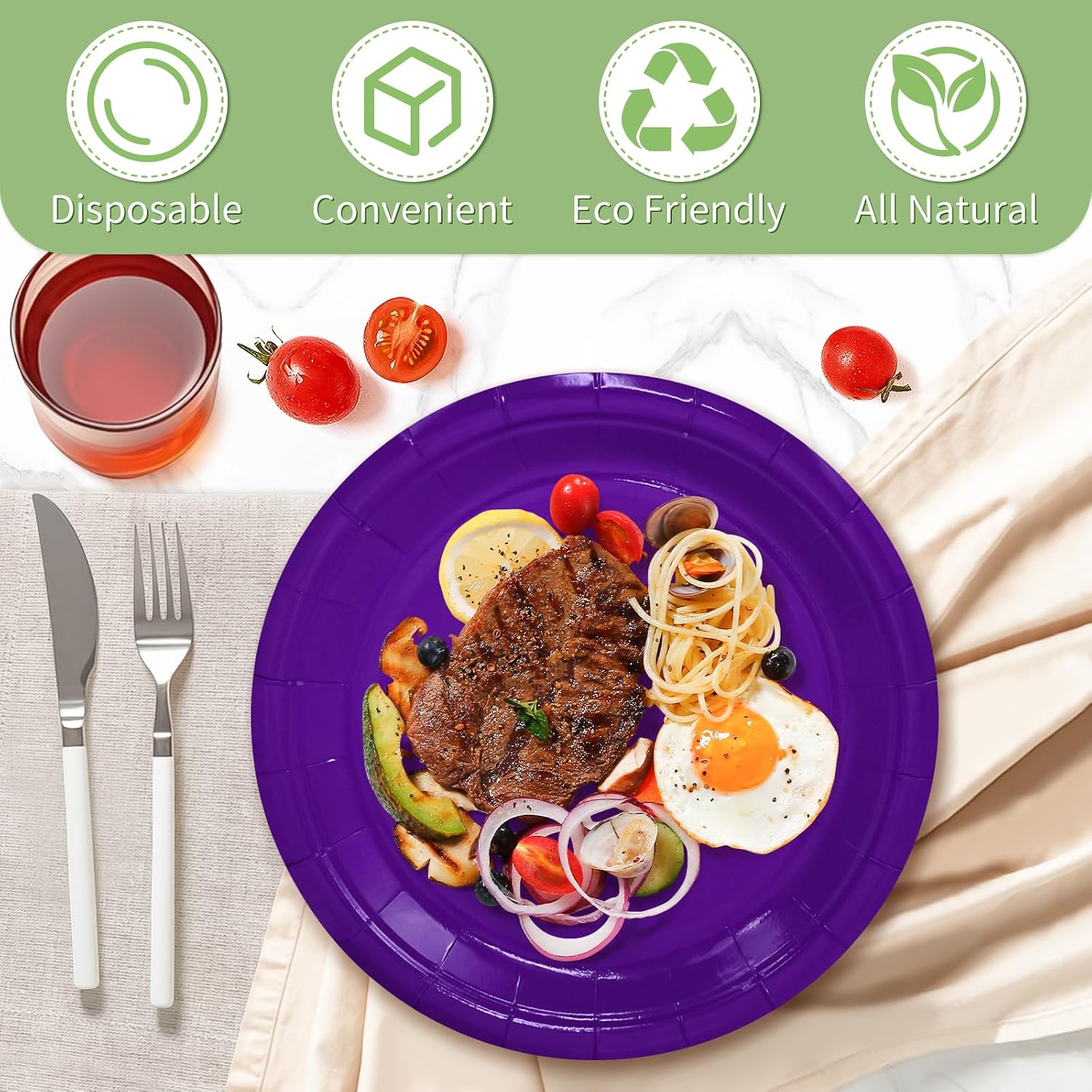 Purple Paper Plates Disposable, 100 Pcs (50-9 & 50-7)