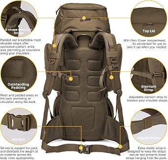 Mardingtop 60L Hiking Backpack+ Molle Tactical Utility Pouch