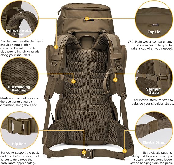 Mardingtop 60L Hiking Backpack+ Molle Tactical Utility Pouch