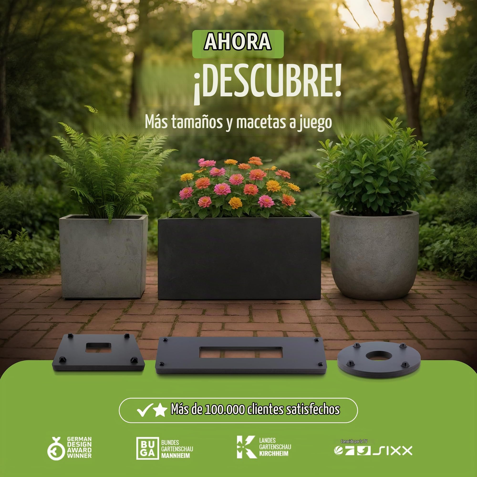 Pflanzwerk® Porta Plantas rodante *ULTRAPLANO Diseño Bajo Plato con Ruedas* Ø28cm para Todas Las macetas y jarrones *Diseño Patentado* * Capacidad de Carga 120KG* * Made in Germany **.