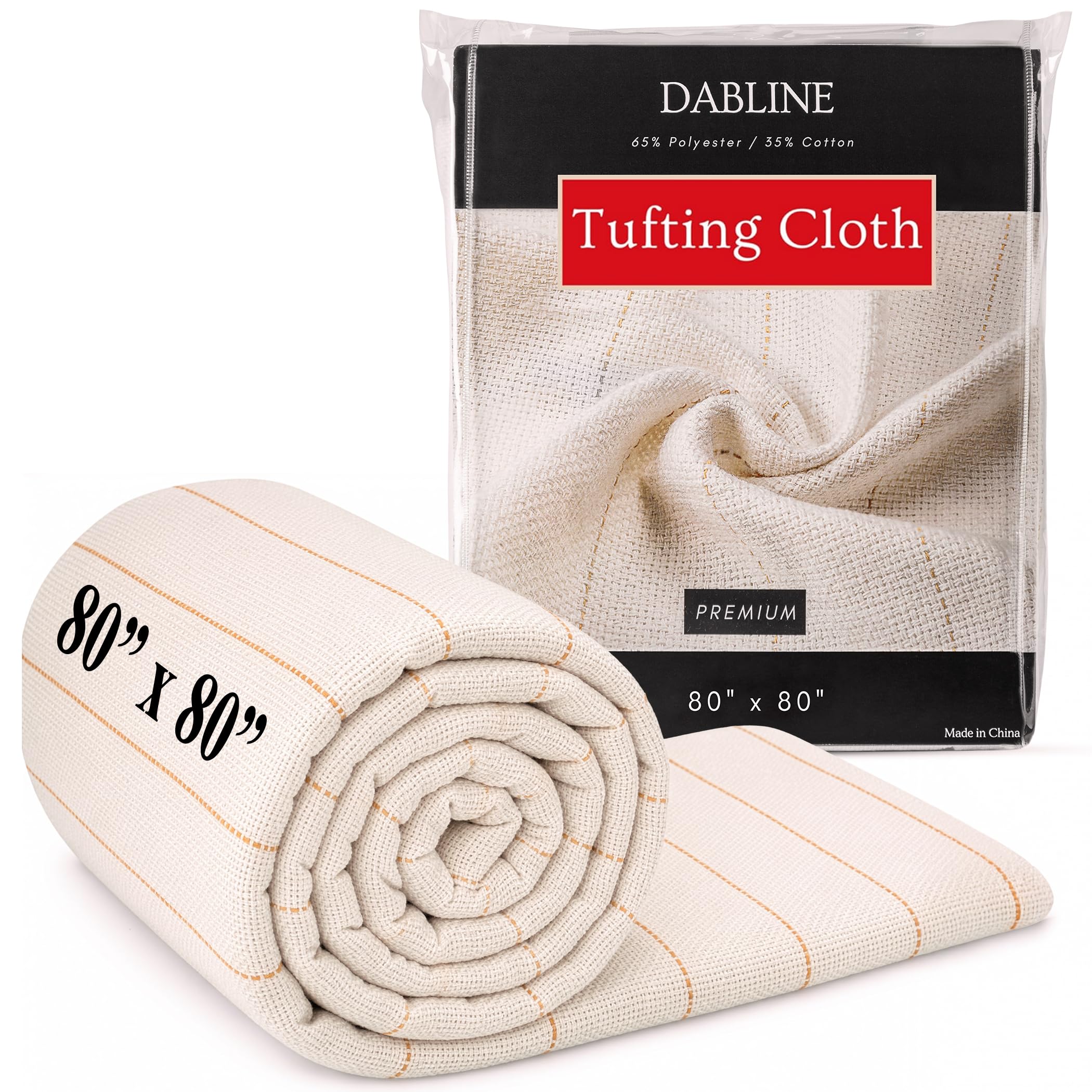 DABLINE 80" x 80" Large Overlocking Primary Tufting Cloth for Rug Tufting with Marked Lines, Monks Cloth for Punch Needle 6.6x6.6 feet