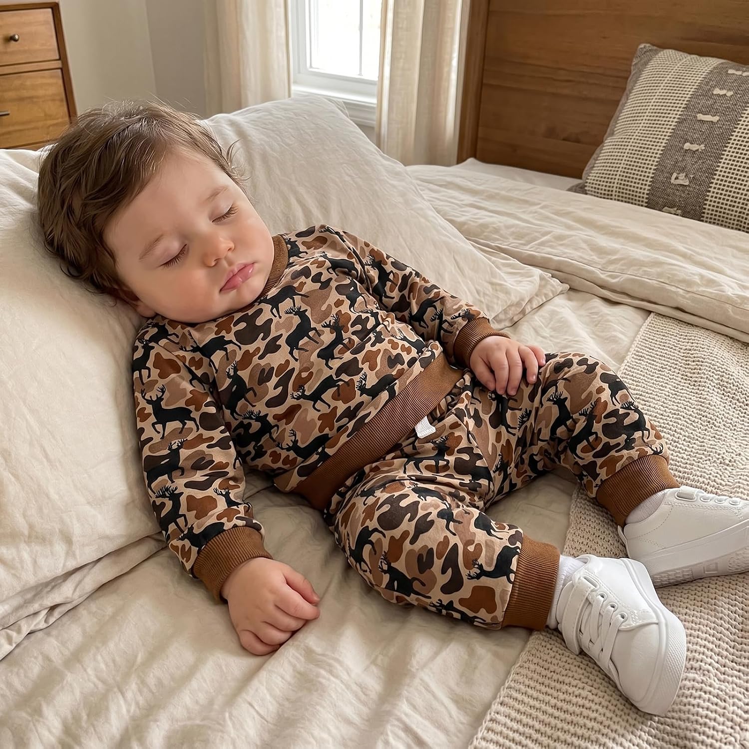 Socutebabe Baby Boy Outfit Clothes Half Zip Long Sleeve Shirts Pants Set | Toddler Baby Boy Fall Winter Clothes Infant Hunting Outfits Camouflage Long Sleeve Crewneck Sweatshirts Pants 0-3T