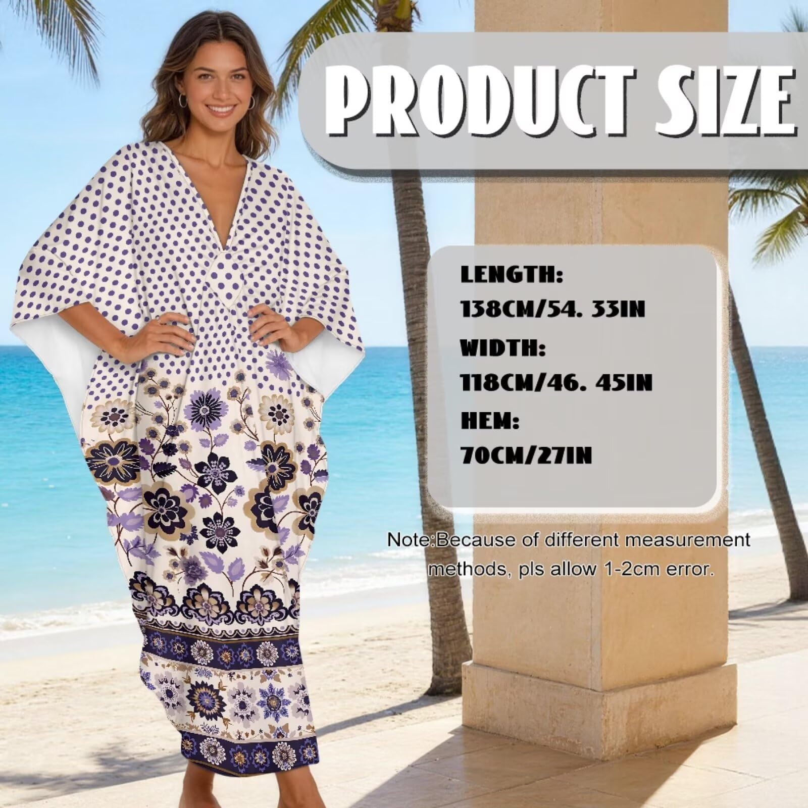 Poceacles Vestido de verano para mujer, caftán, playa, otoño, caftán, talla grande, vestido largo