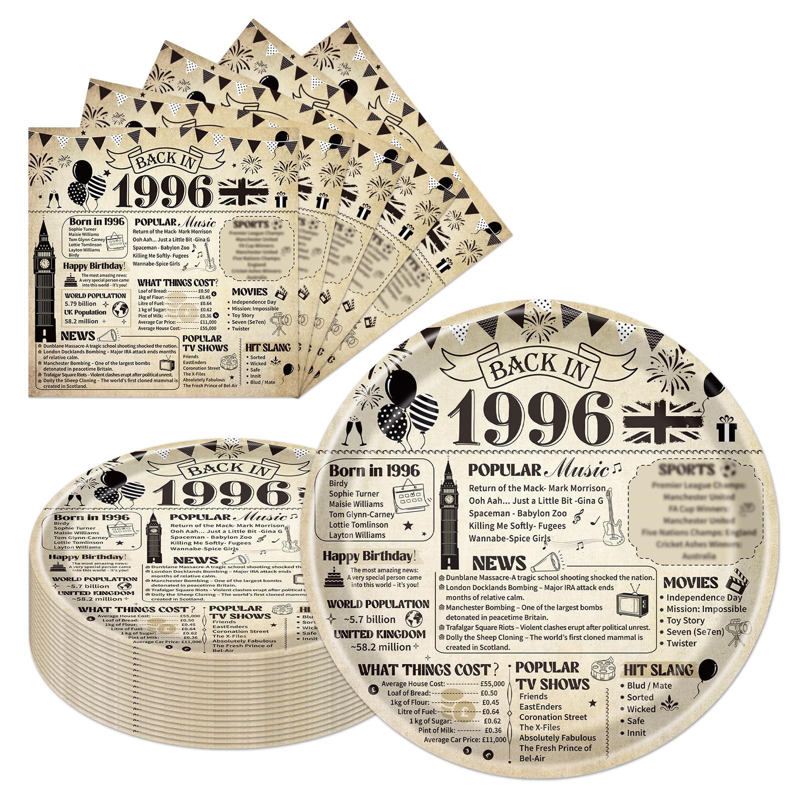 Eiapadeor 30th Birthday Decorations Tableware Set - 50 Pcs 30th Birthday Party Plates and Napkins Vintage Back in 1996 Disposable Plates Set for Women Men Him Her 30 Year Old Party Supplies โ image 1
