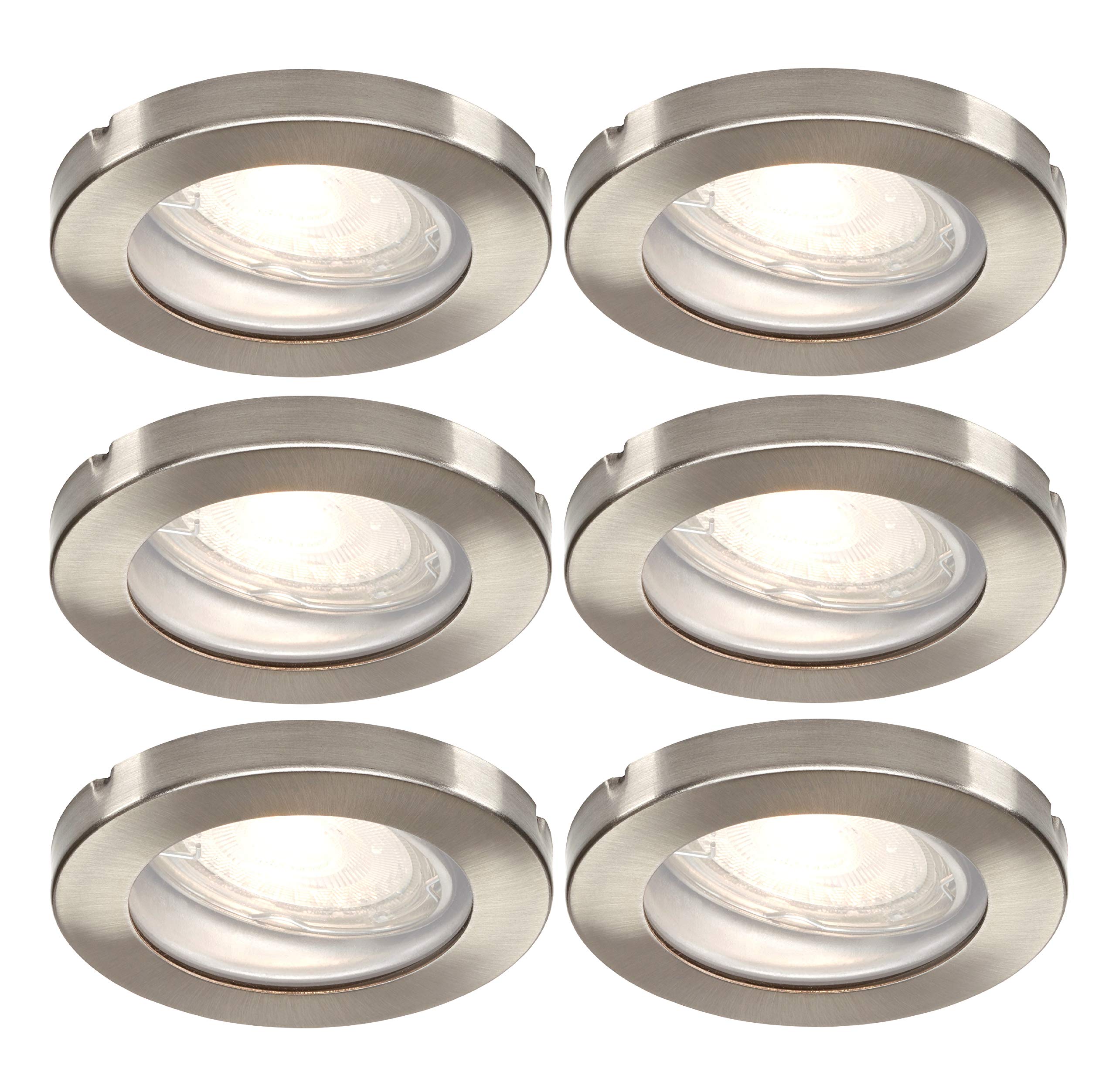 Trango 6er Set 6729IP65-062M6KSD IP65 LED Einbaustrahler aus Edelstahl gebürstet incl. 6x 6000K Tageslicht Weiß (kaltweiß) dimmbar Ultra Flach LED Modul für Bad, Dusche, Deckenstrahler, Deckenlampe