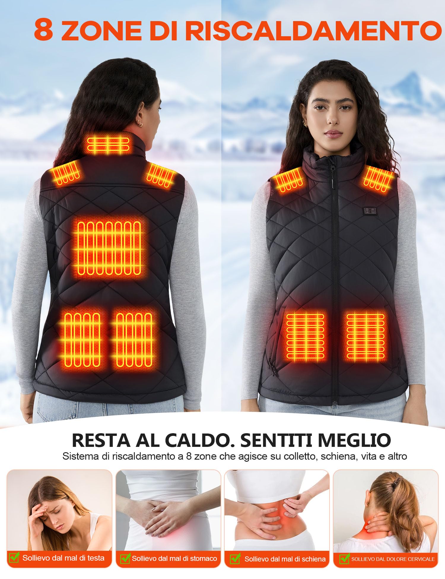 Gilet Riscaldato Donna con Batteria 18400mAh 7.4V – Gilet riscaldato con 8 Zone, Leggero e Caldo, Lavabile in Lavatrice, Giubbotto Termico