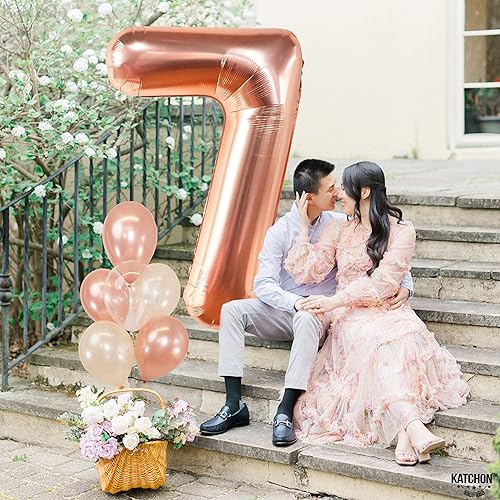 Miniatura 9 de KatchOn, Globo azul del número 7, enorme de 50 pulgadas, compatible con helio, globo de 7 cumpleaños para decoraciones de cumpleaños de 7 años para