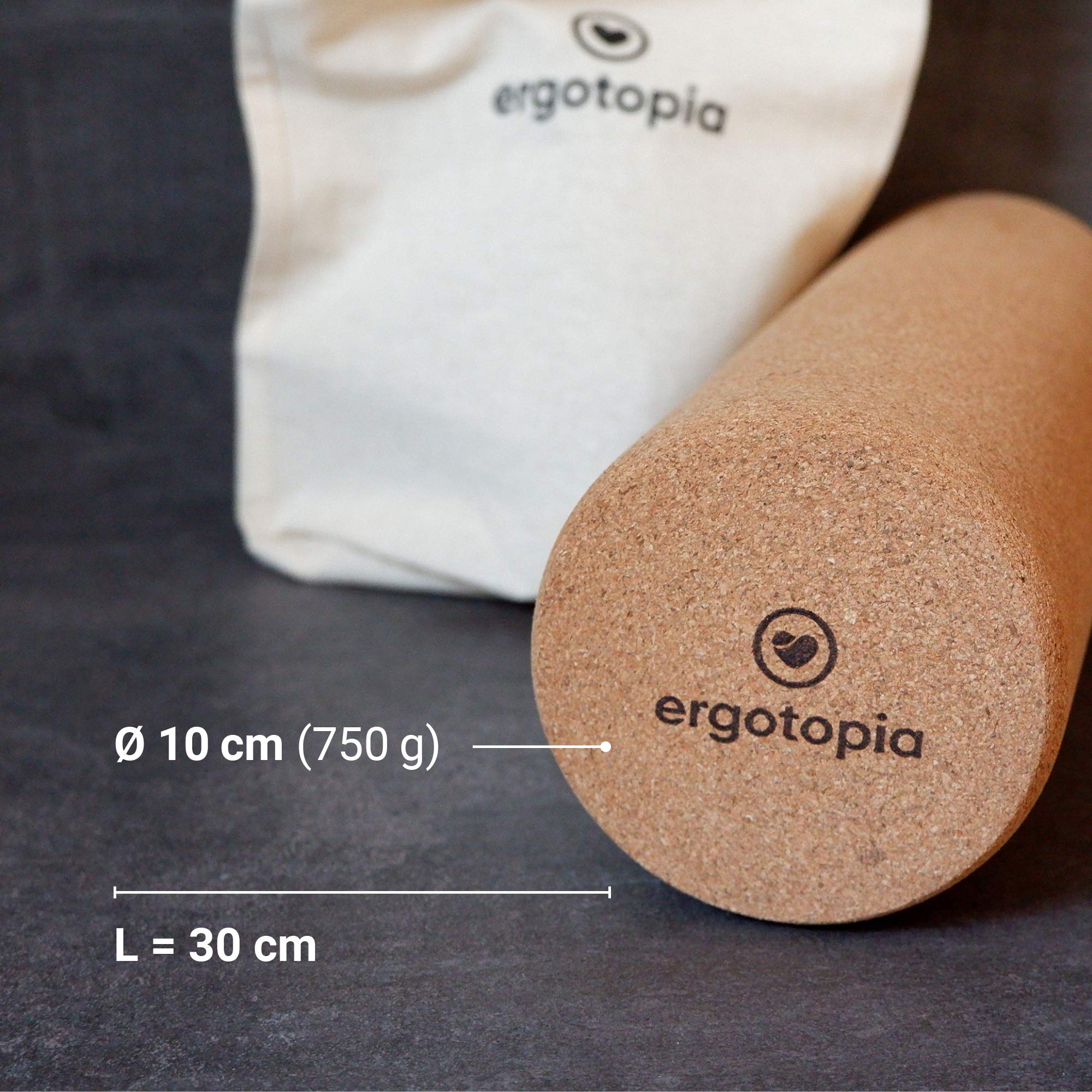 Ergotopia Rullo Massaggiatore in Sughero Ecologicamente Sostenibile/Foam Roller in Materiale Naturale per l'Automassaggio nella Vita di Tutti i Giorni/Rullo Fasciale per Allenamento Sano