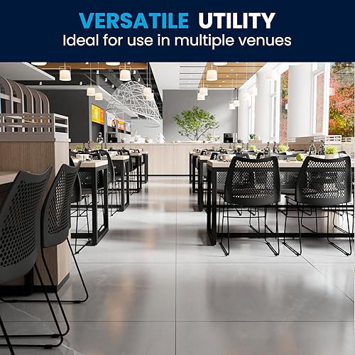 Miniatura 4 de BizChair Silla apilable con base de trineo negro para el hogar y la oficina con respaldo de ventilación de aire, silla de invitados