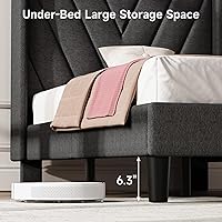 Vista 69 de koorlian Base de cama Queen con cabecero, base de cama tapizada ajustable con puertos tipo C y USB, cabecera de almacenamiento con respaldo de ala