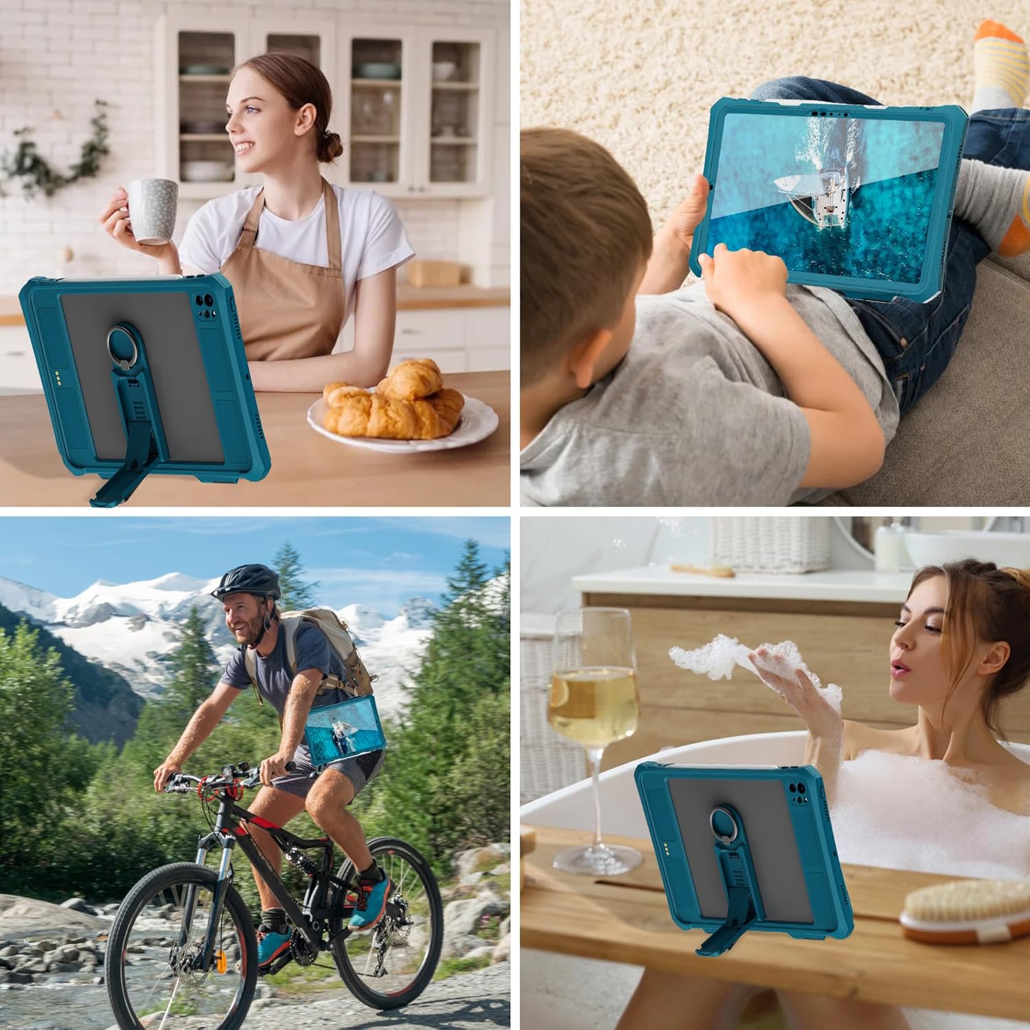 Compatible with iPad Pro 11 inch M4 2024 M5 2025 Waterproof Case,360 Protective Military Drop-Proof,with Strap Stand,Clear Screen Protector,Built-in Pencil Holder for iPad pro 11 Tablet Cover-Teal