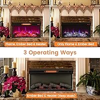 Vista 8 de RELAX4LIFE Chimenea Eléctrica Empotrable de 36" de 3 Lados, Chimenea Infrarroja de 1500W con 8 Colores de Llama, Temporizador de 9H, Control Remoto