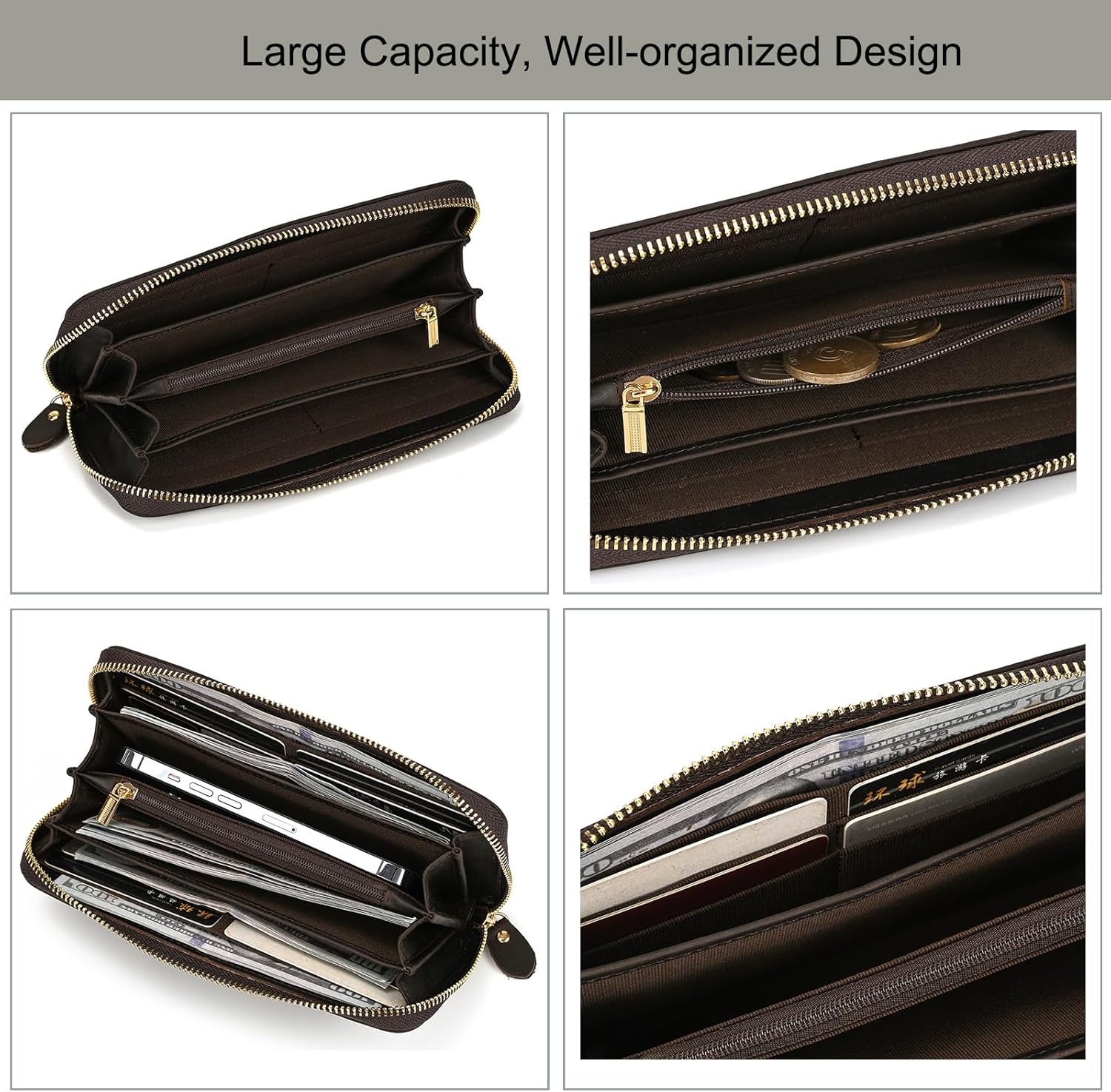 LUUFAN Men's Genuine Leather Long Wallet Chain Wallet Card holder Wallet with Coin Pocket