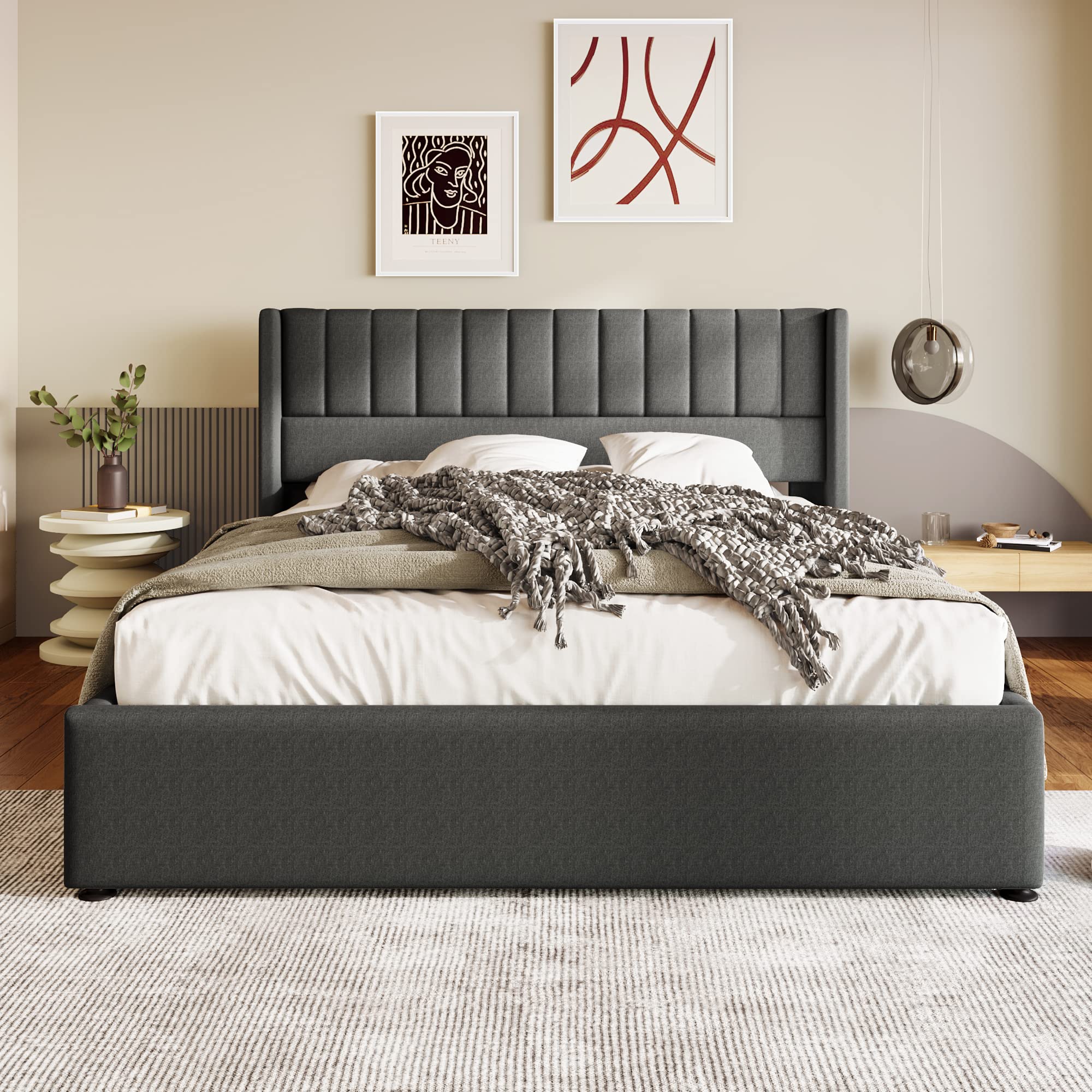Gestoffeerd bed, 140 x 200 cm, tweepersoonsbed met led