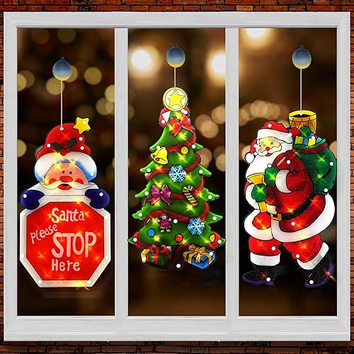 Miniatura 1 de KatchOn, Luces colgantes de Navidad para ventana, grandes, 18 pulgadas, paquete de 3, funciona con pilas, luces de ventana de Papá Noel con gancho