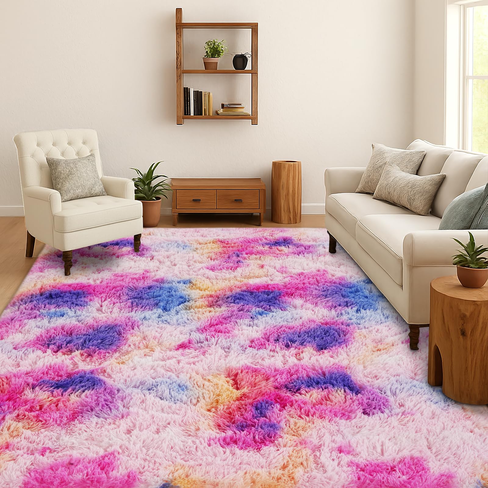 SOANNY Hoogpolig Woonkamer Tapijt, Wasbaar Antislip & Pluche, Tie-Dye Langpolig Shaggy Vloerkleed voor Slaapkamer & Kinderkamer, Bedkleed Mat, 160x230 cm, Donkergrijs