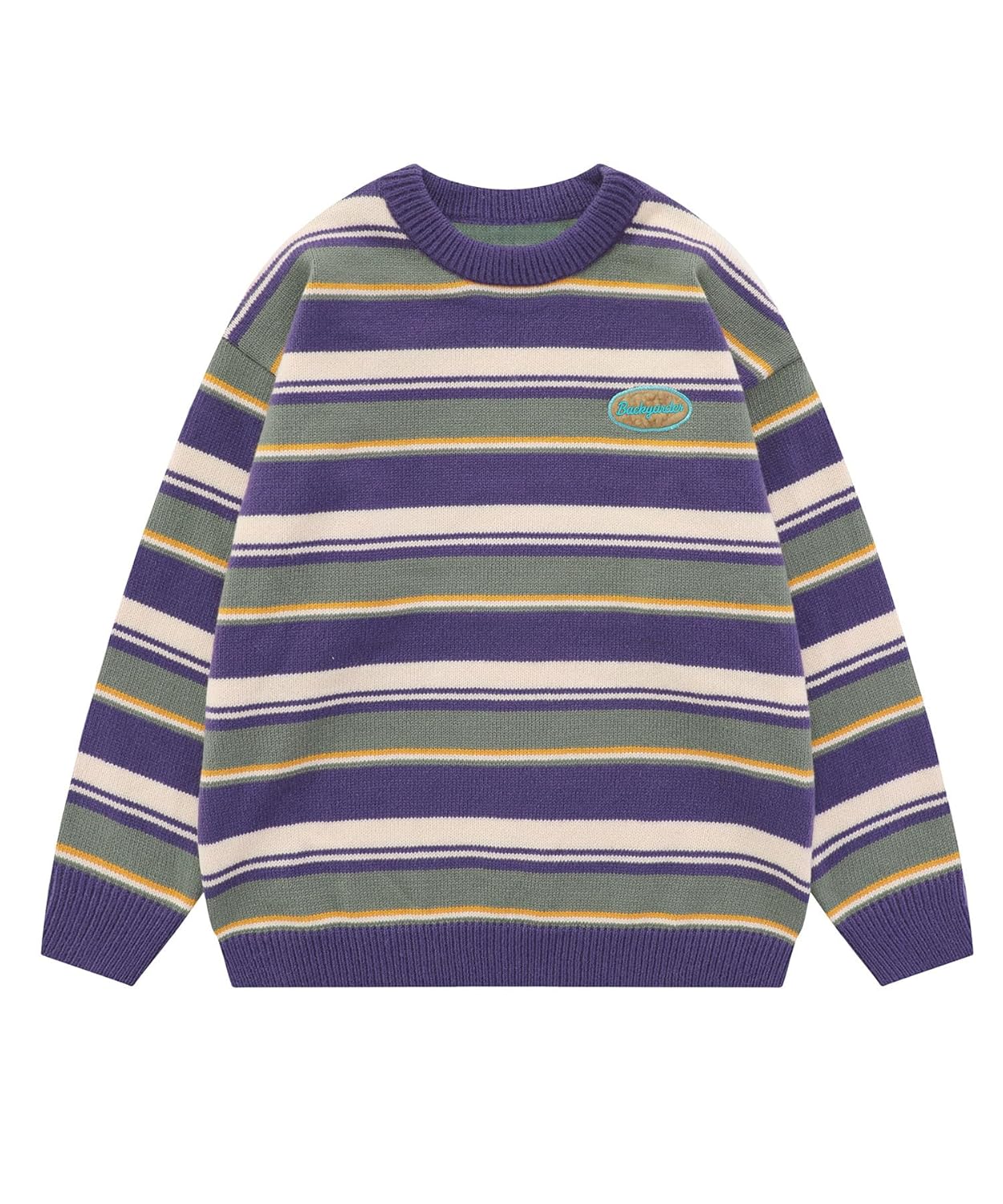 Bakyarder Striped Sweater for Women Vintage Unisex Y2k Oversized Sweaters Crewneck Long Sleeve Pullover