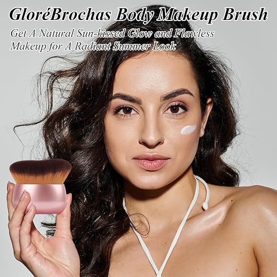 75MM Extra Large Self Tanner Kabuki Makeup Brush Ultra Soft Dense Vegan Bristles for Body Makeup, Bronzer & FoundationApplies Tanning Mousse, Lotion & Self TannerRose Gold, Wet & Dry