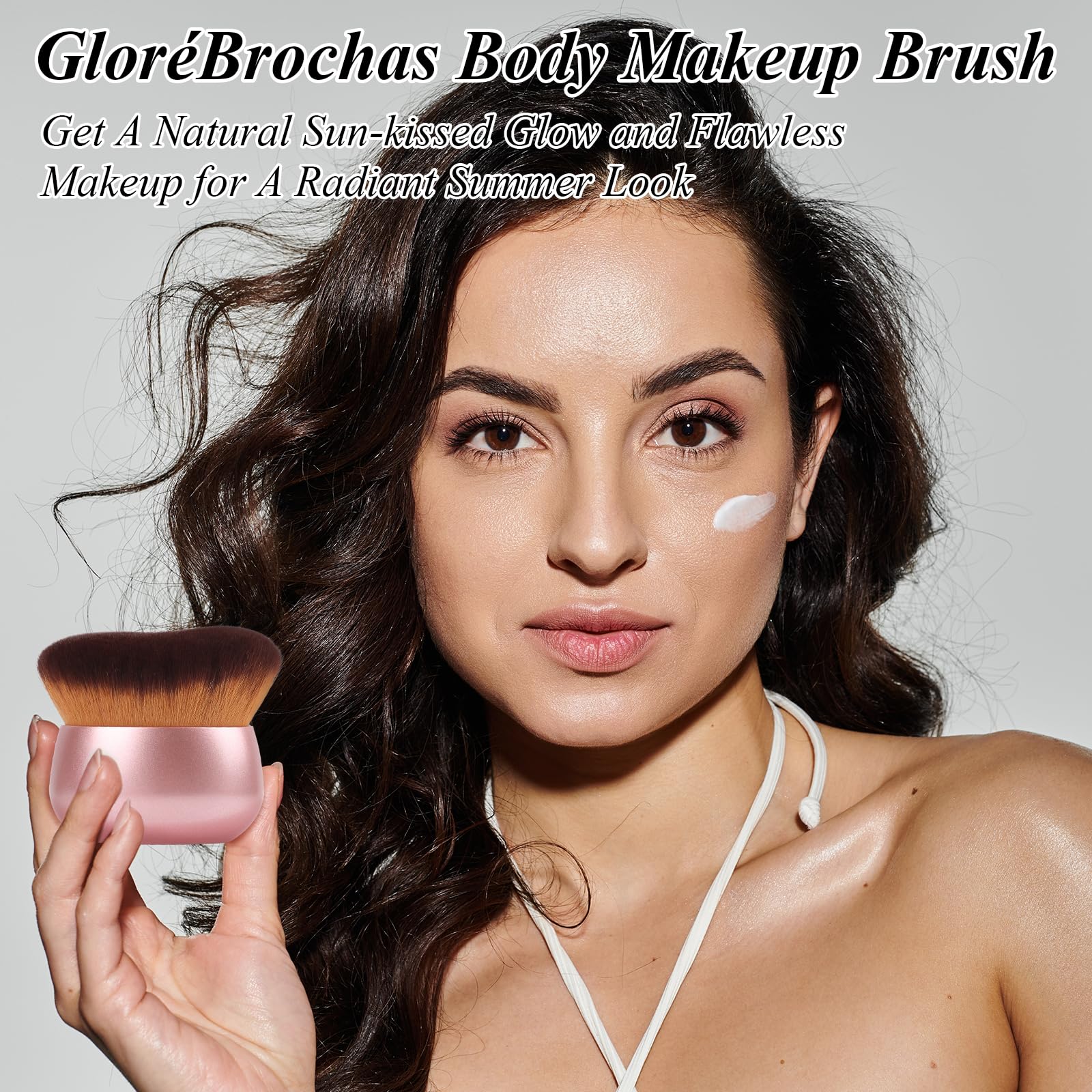 GloréBrochas 75MM Extra Large Self Tanner Kabuki Makeup Brush – Ultra Soft Dense Vegan Bristles for Body Makeup, Bronzer & Foundation–Applies Tanning Mousse, Lotion & Self Tanner–Rose Gold, Wet & Dry