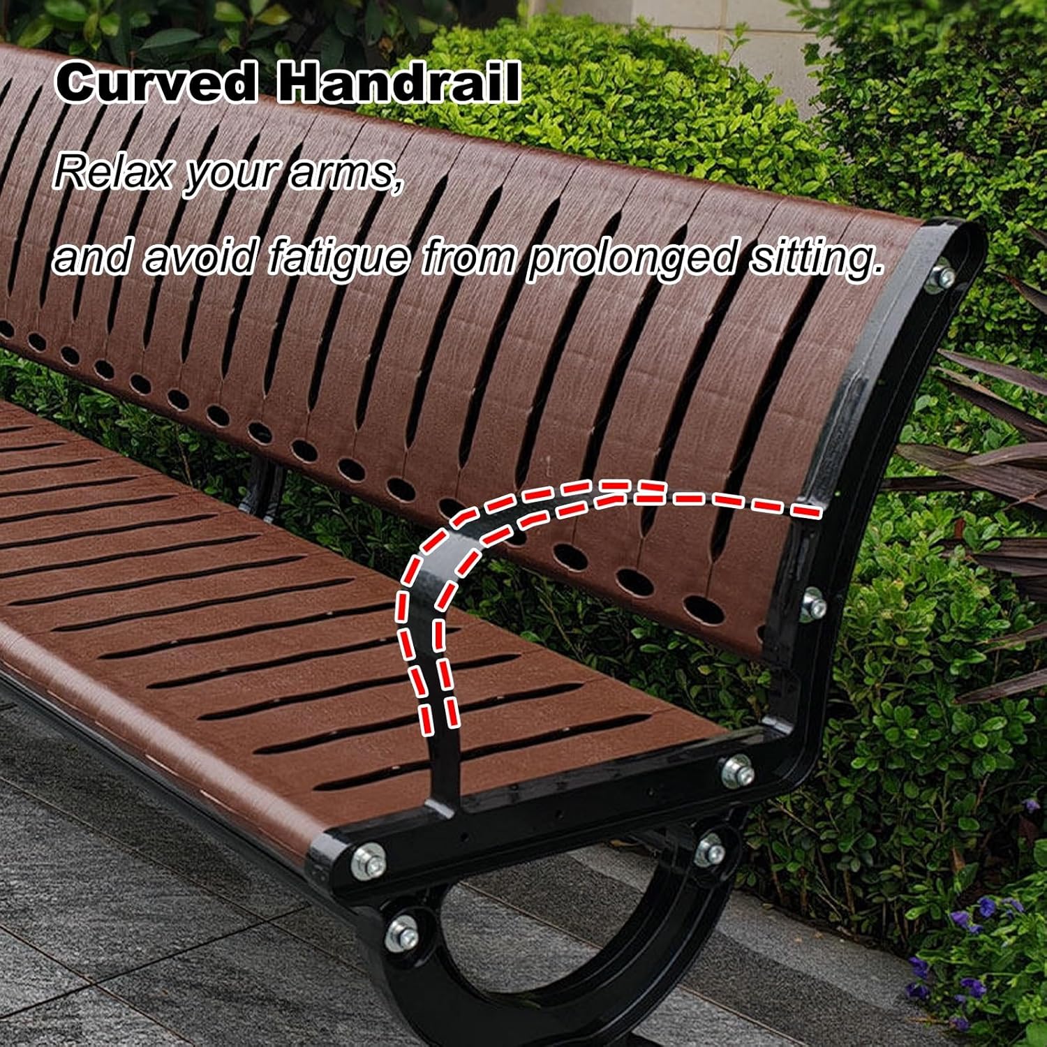 Park Bench with Backrest, Outdoor Benches Weatherproof, Metal Handrail, Suitable for Streets, Squares, Courtyards, Lawns(150x40x72cm/59x16x28in)