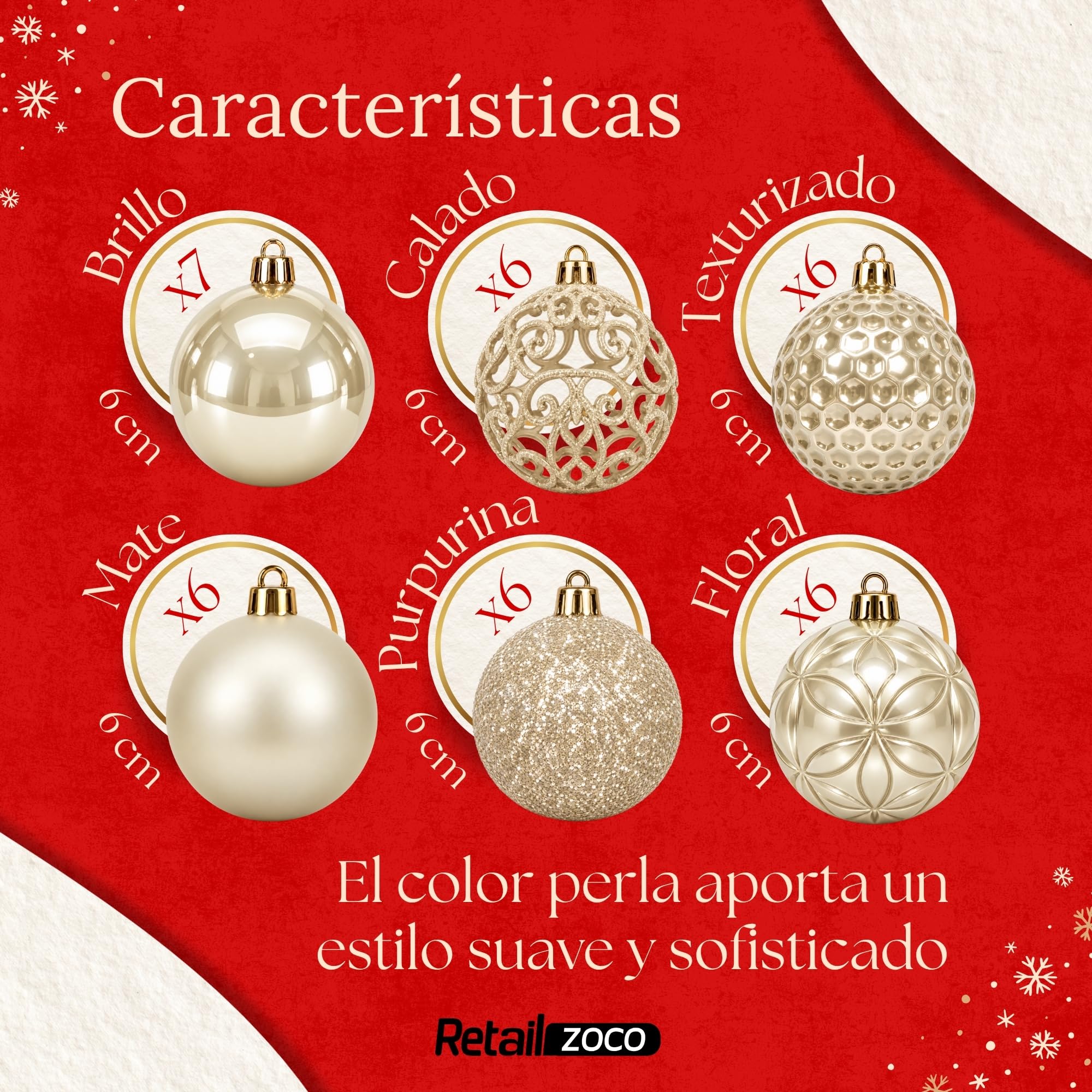 Bolas de Navidad, Adornos Arbol Navidad, 37 Piezas, Perla - imagen 4