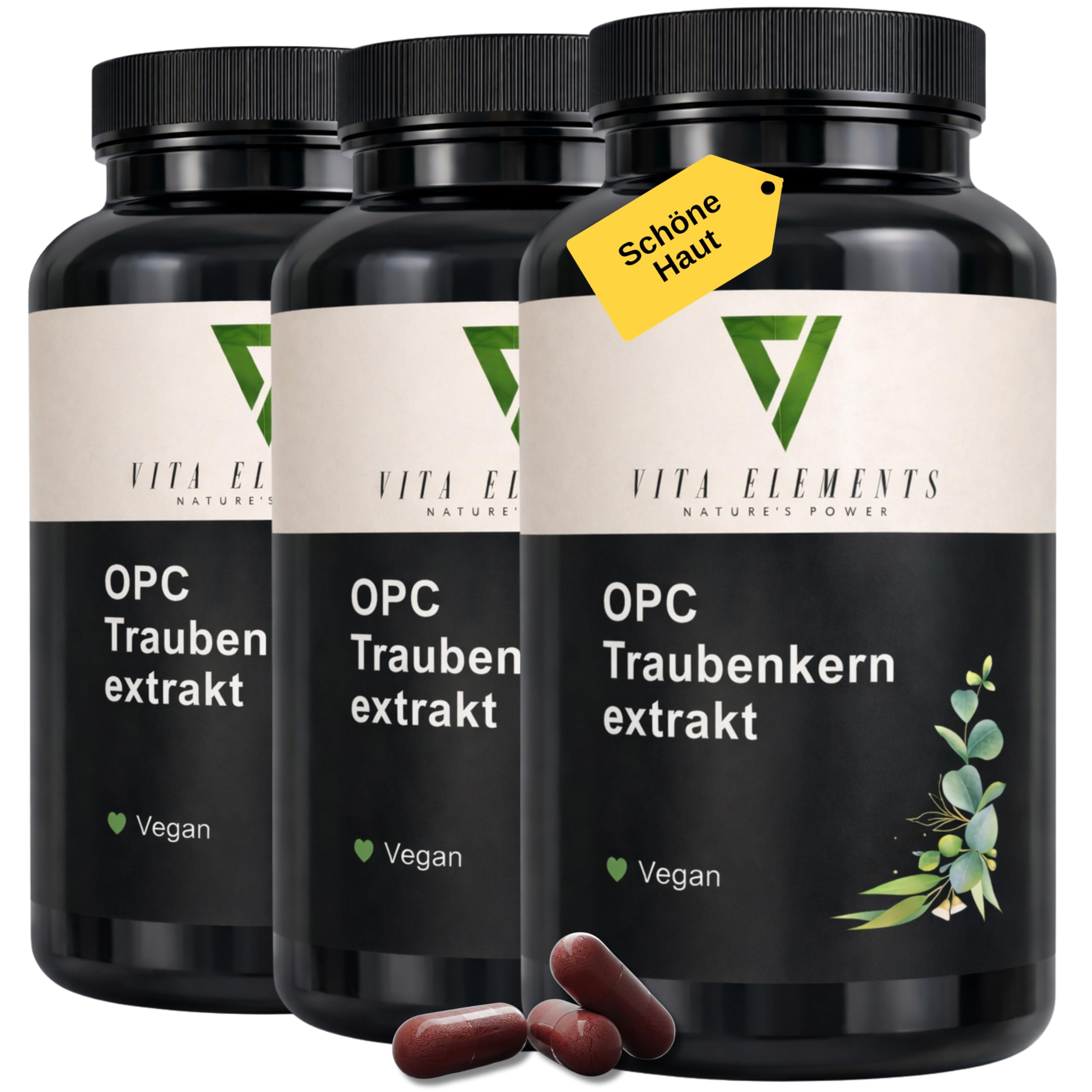 Vita Elements OPC Traubenkernextrakt - 240 Kapseln - 8 Monate Vorrat - Reines OPC aus europäischen Trauben - Hochdosiert - Vegan - Laborgeprüft - Ohne Zusätze
