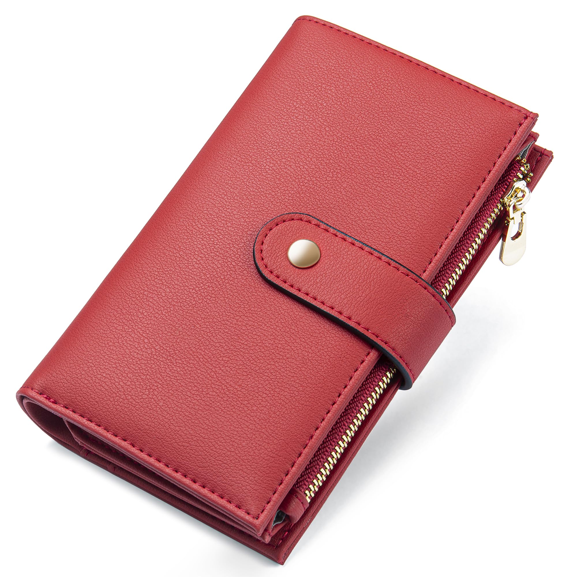 Womens Wallet RFID Blocking Leather Trifold Clutch Wallet Credit Card Holder Ladies Travel Wallet Purse with Passport/Pen Holder