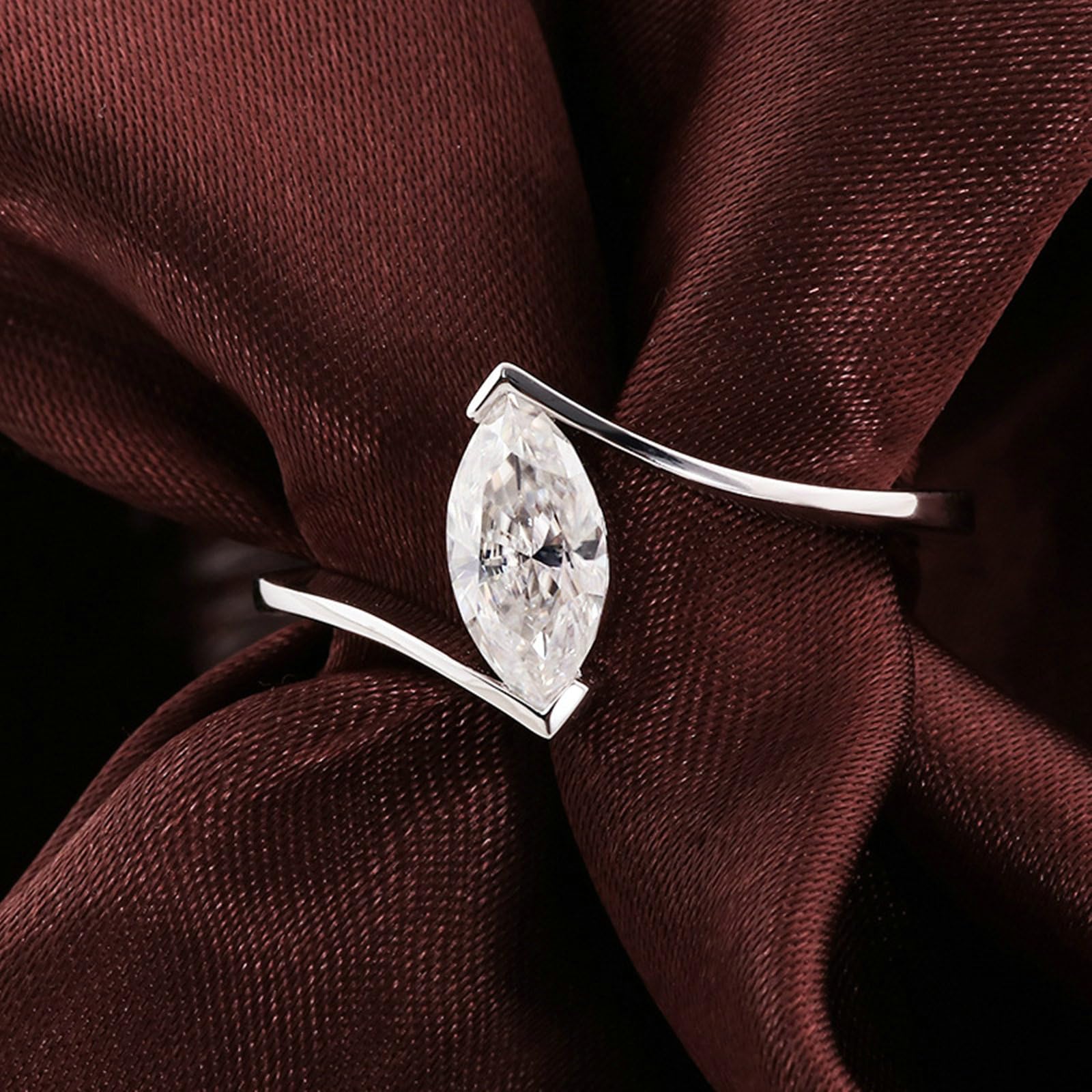 Pierścionek ślubny dla kobiet, pierścionek ślubny 14K białe złoto prosty design pleciony pasjans moissanite Marquise 1ct pierścionki zaręczynowe damskie białe złoto na obietnicę