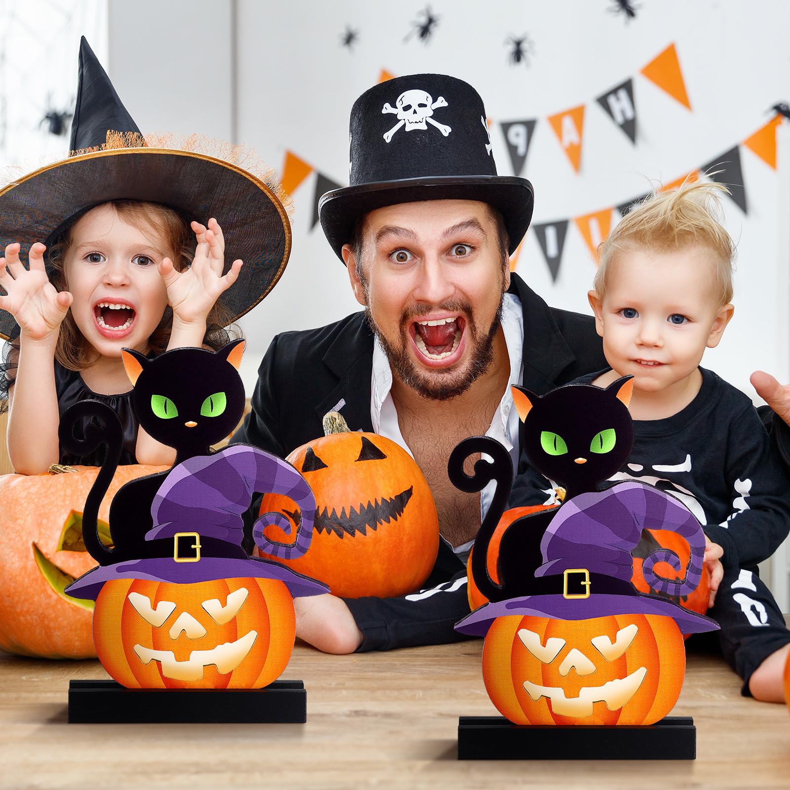 Halloween Deko Kürbis Licht Holz - Batteriebetrieben Tischdeko