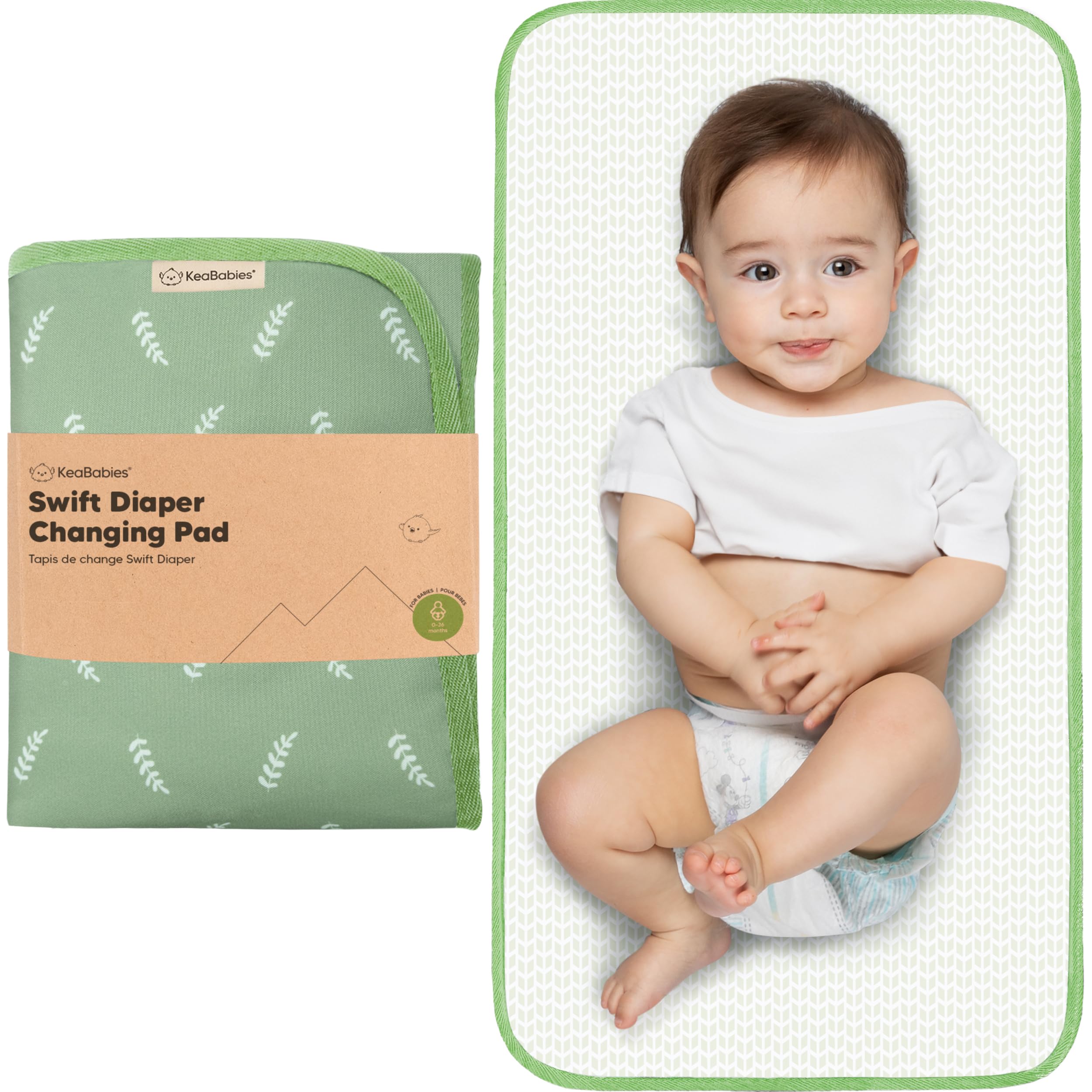 KeaBabies Tragbare Wickelunterlage, Leicht Abwischbar – Faltbare, Wasserdichte Wickelmatte für Wickeltasche, Kompakt, Leicht, 65x35 cm, Neugeborene, Säuglinge, Baby – Reise-Essential (Acacia)