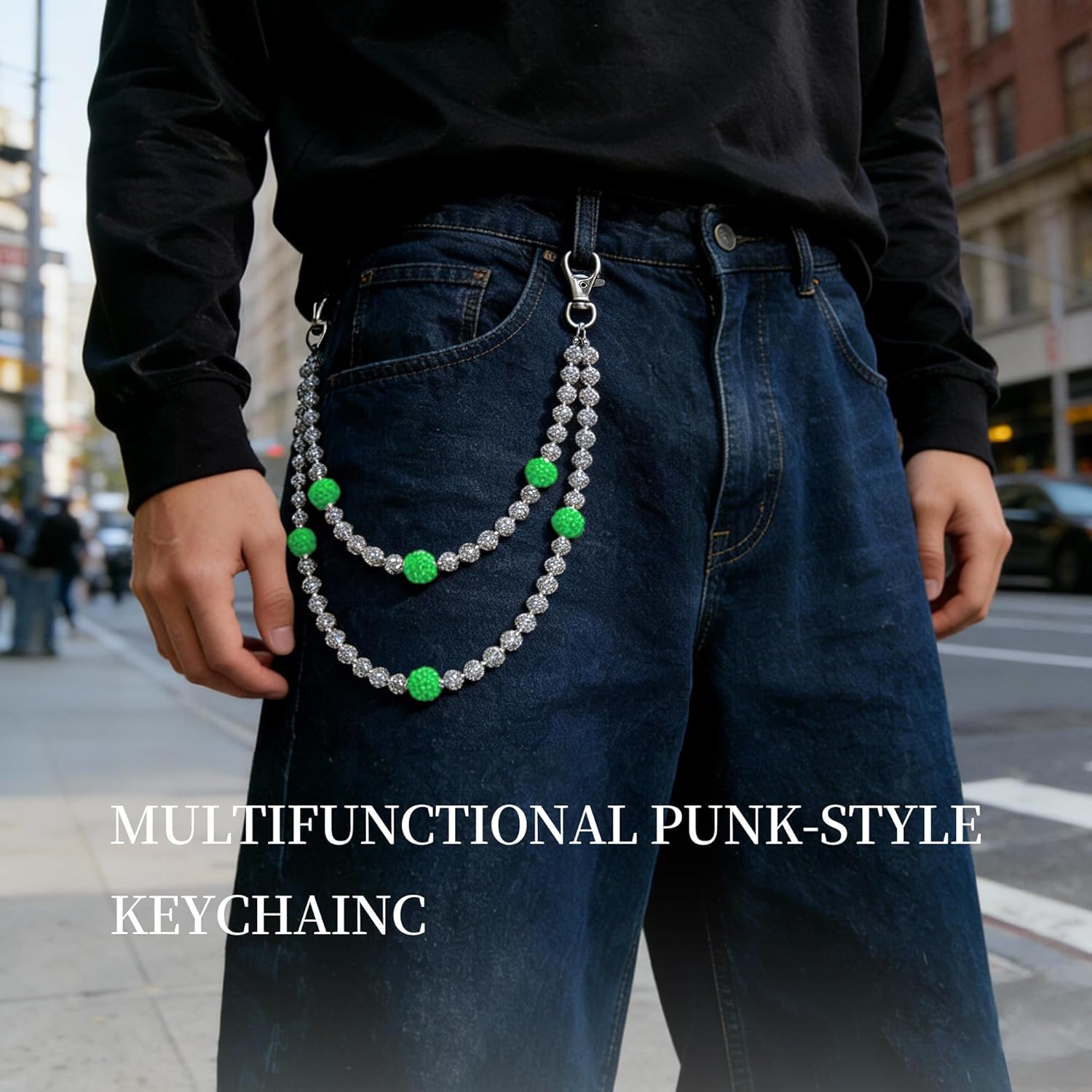 Wallet Chain for Men Women Pants Chains Belt Chain Rhinestone Pocket Chains Baseball Keychain Jewelry Gift - Image 6