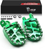 Vista 13 de MZS Estriberas para Moto de Cross, Reposapiés CNC Motocross Ancho MX Pedal Verde Compatible con KX250F 06-18 / KX250 19-24 / KX450F 07-18 / KX450