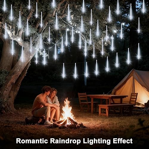 Miniatura 3 de Luces de lluvia de meteoritos de Navidad, alimentadas por pilas, impermeables, 192 LED, luz de caída de nieve con temporizador remoto, luces de gota