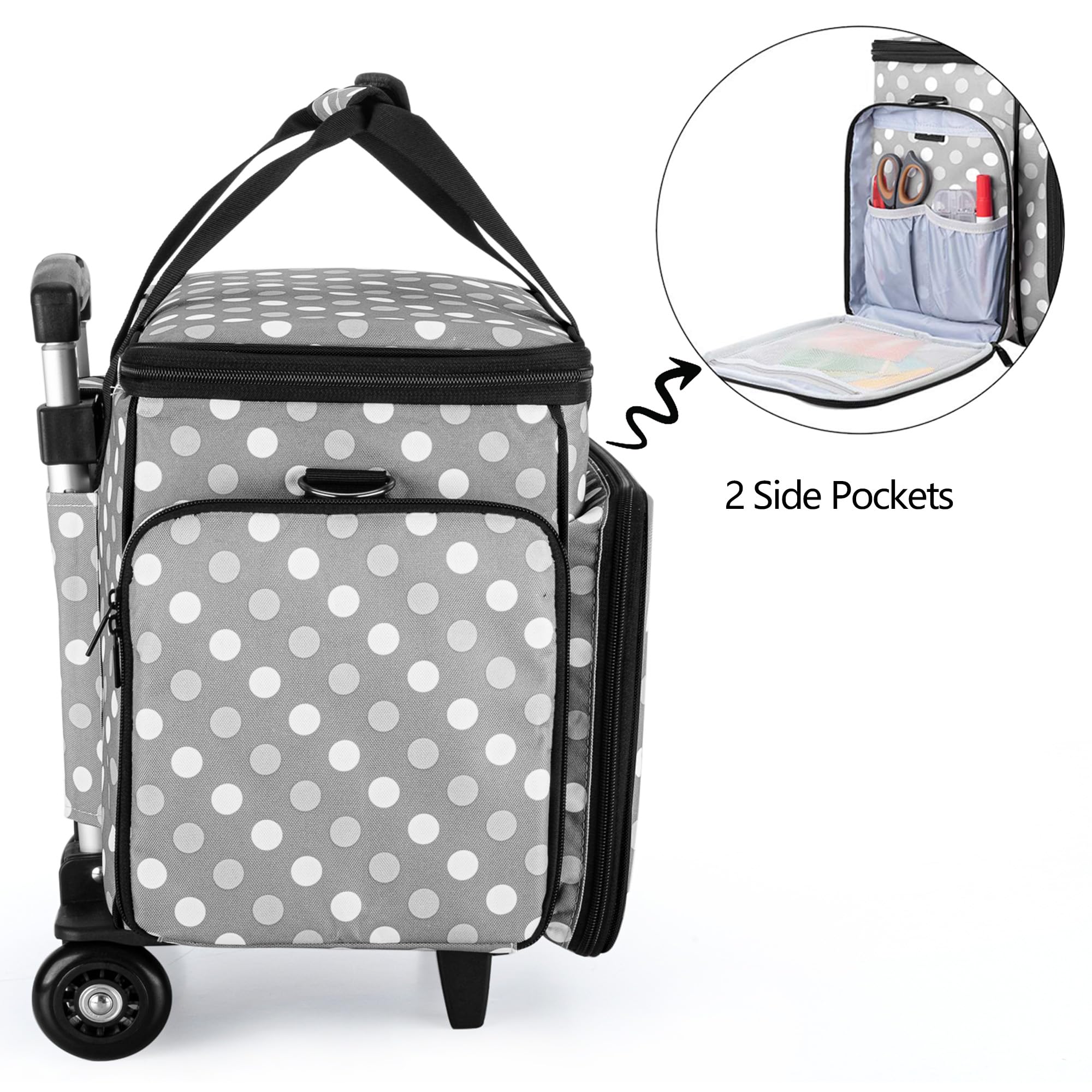 Luxja Borsa per Macchina da Cucire con Trolley Staccabile, Borse da Trasporto Macchine da Cucire (Adatto per la Maggior Parte delle Macchine da Cucire), Puntini Grigi