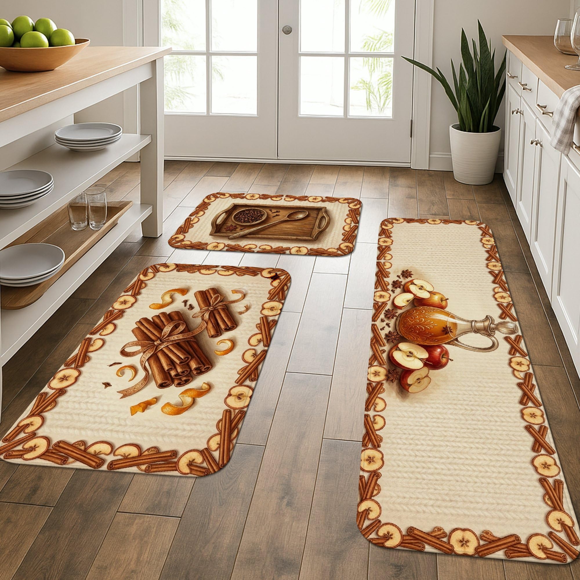 Tapis de cuisine haut de gamme lot de 3 tapis doux lavables style rustique chic