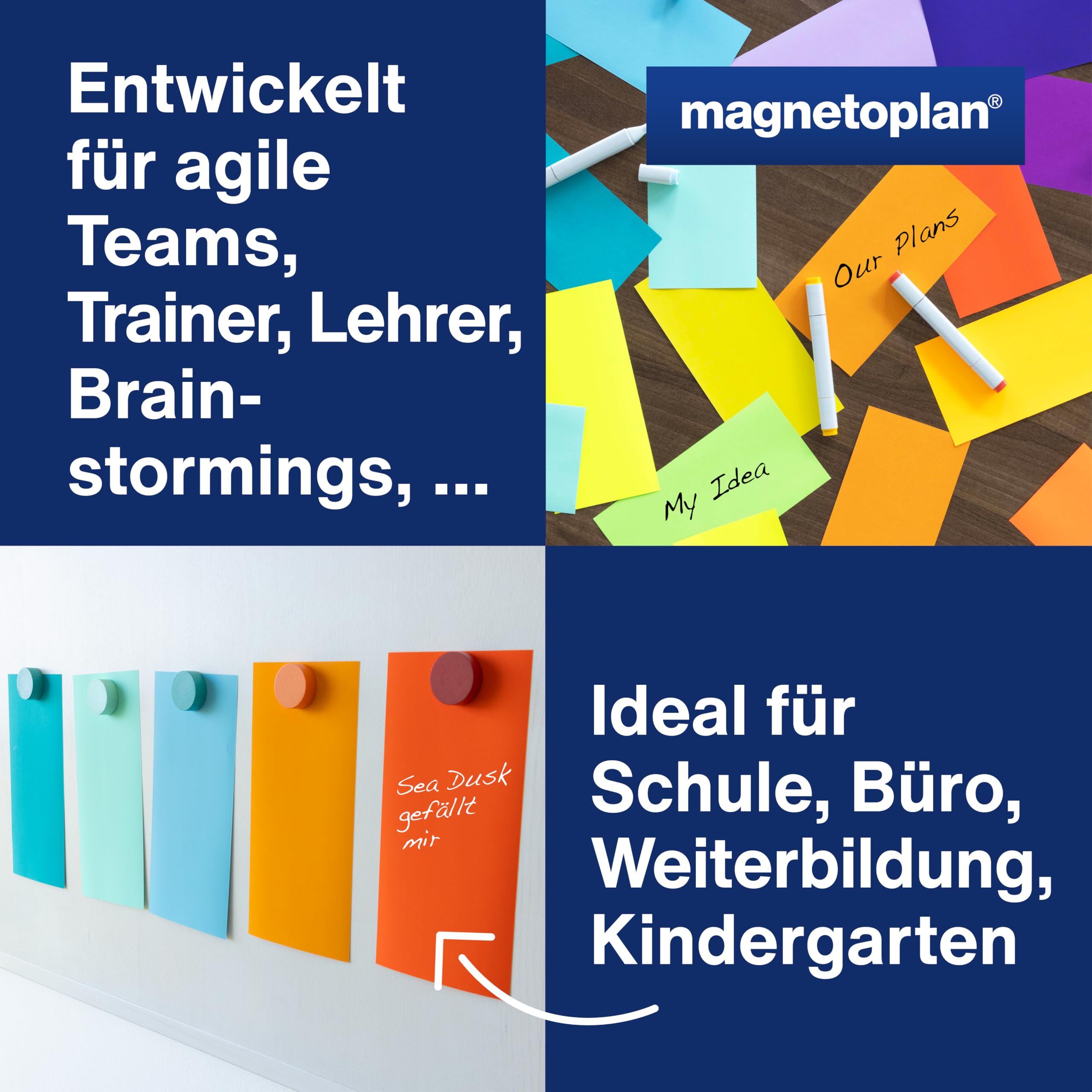 magnetoplan Moderationskarten, Set 2 (Sea Dusk, Neon, Grey) | 750 Stück | FSC zertifiziert, 120 g/m² | Blanko Karten in 15 starken Farben für Schule + Büro | BxH 200x100 mm, rechteckig