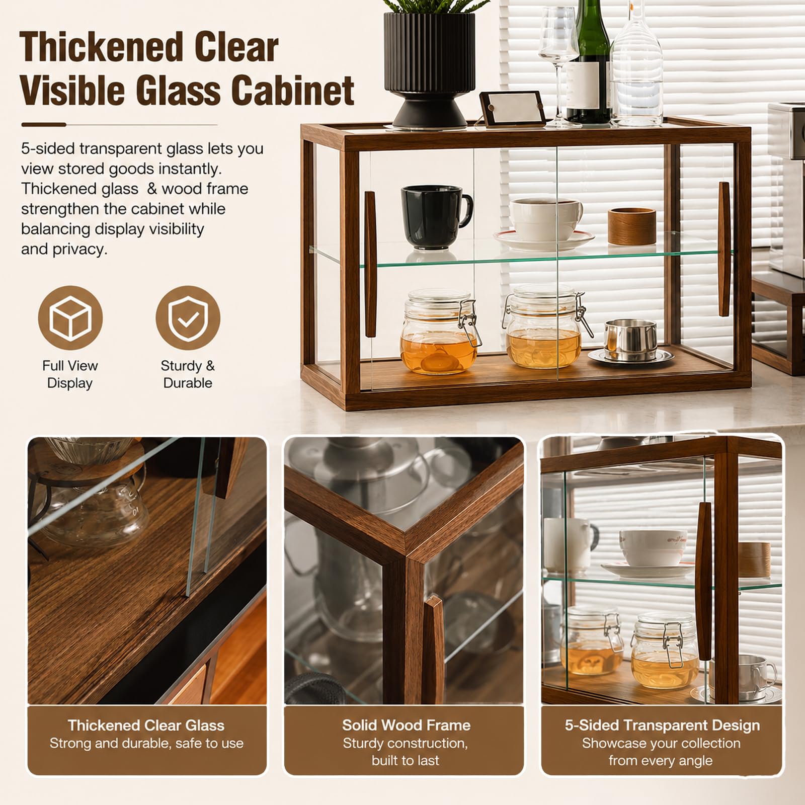 Vitrina de Panadería, Vitrina de Pastelería con Encimera de Puerta Corrediza de Vidrio de 5 Lados, Vitrina de Madera para Postres Magdalenas Galletas Y Donas para Panadería Cafeter cherry wood single