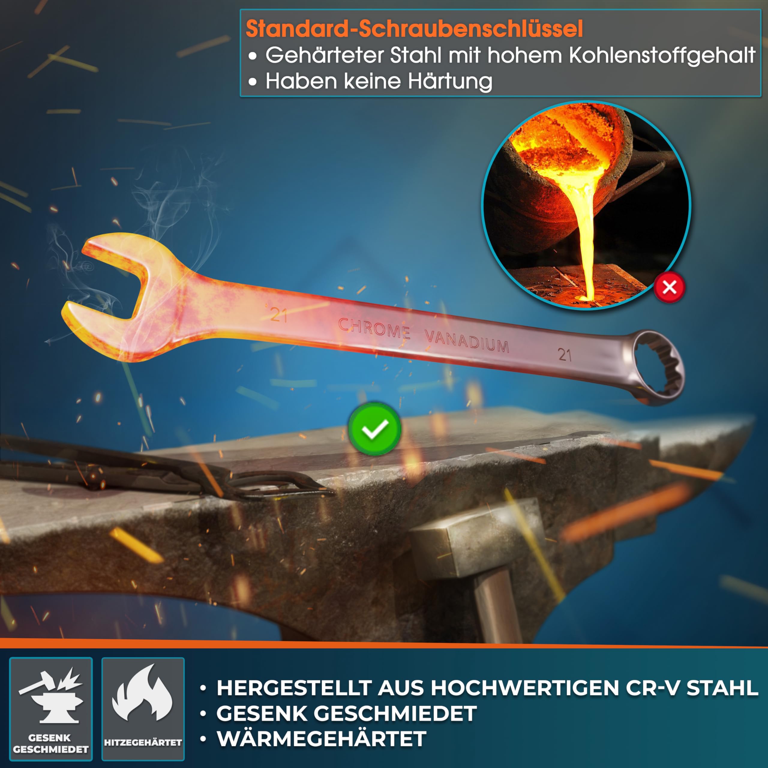 WerkFix Ring-Maulschlüsselsatz 25-tlg. 6–32 mm | CrV-Stahl Schraubenschlüssel Set KFZ Werkstatt | Gabelschlüssel mattiert & laser-markiert | Profi Schraubenschlüssel Set mit Rolltasche