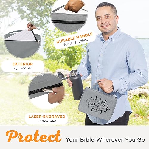 Miniatura 195 de Funda de lona para hombres y mujeres con cremallera para Biblia o libro con asa. Azul marino/Be Still