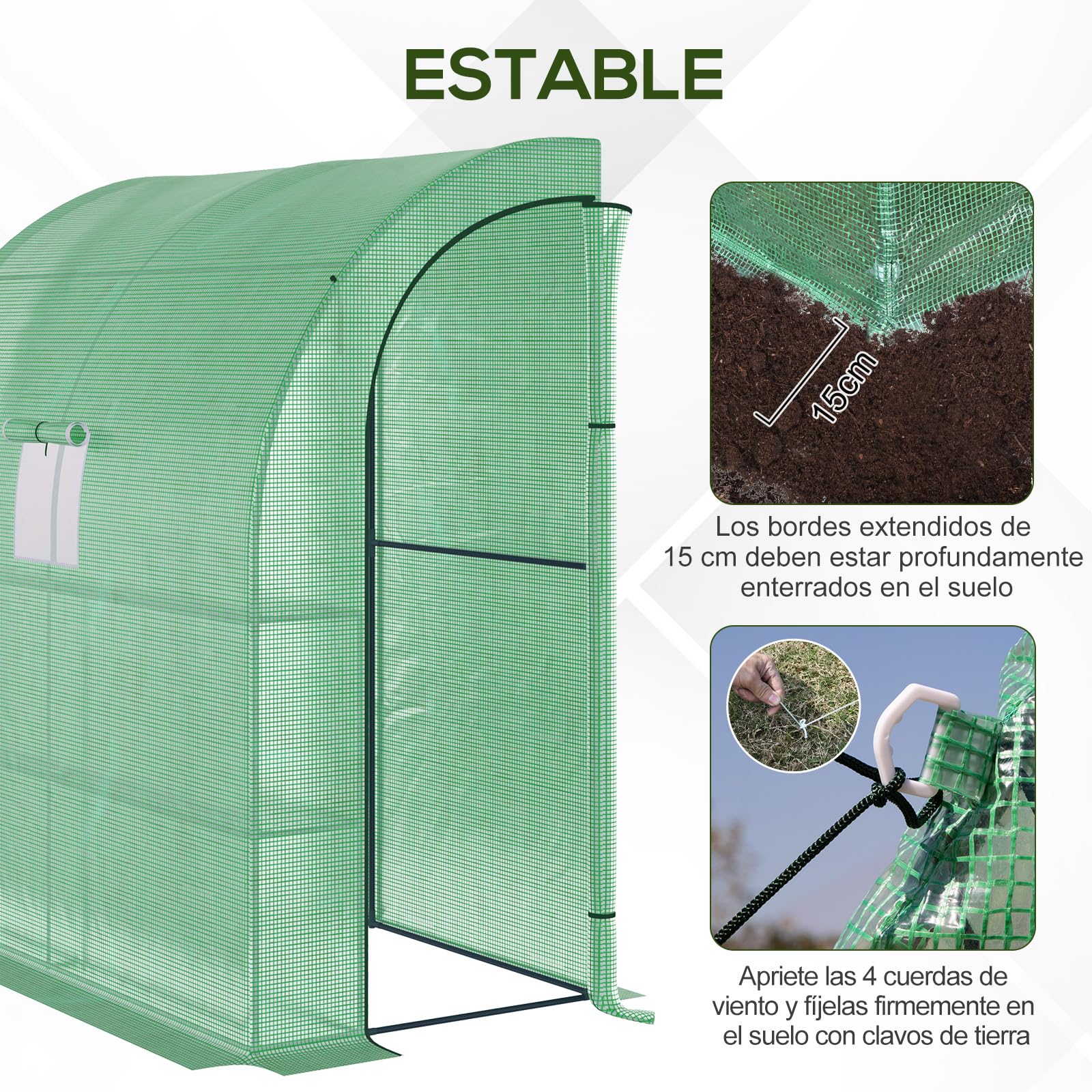 Outsunny Invernadero Pequeño de Pared Invernadero de Exterior con 2 Puertas Ventanas Estantes de 3 Niveles Marco de Acero y Cubierta de PE 140g/m² para Cultivar Plantas Flores 200x100x215 cm Verde