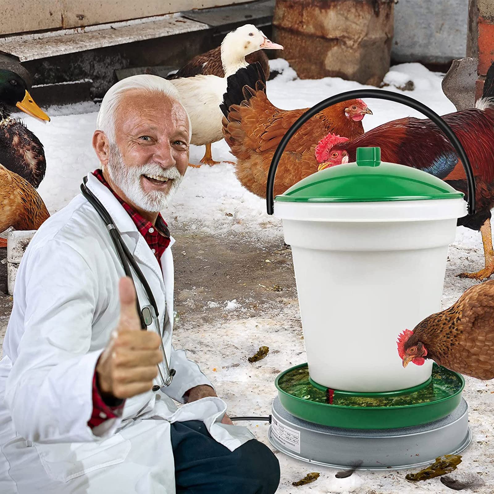 Poultry Drinker podgrzewana podstawa, do drobiu i kur, akcesoria do kurnika, ochrona przed mrozem, do poidła drobiowego, automat do poidania drobiu