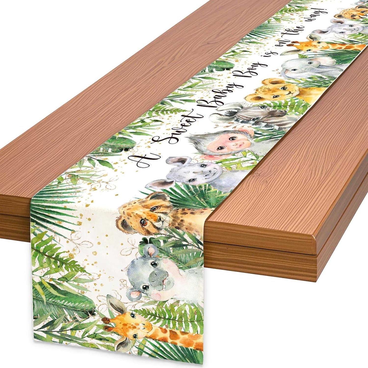 Safari Baby Shower Table Runner, 13x72 Inch Jungle Animals Kitchen Dining Table Decoration for Boy Safari Baby Shower(3pc)
