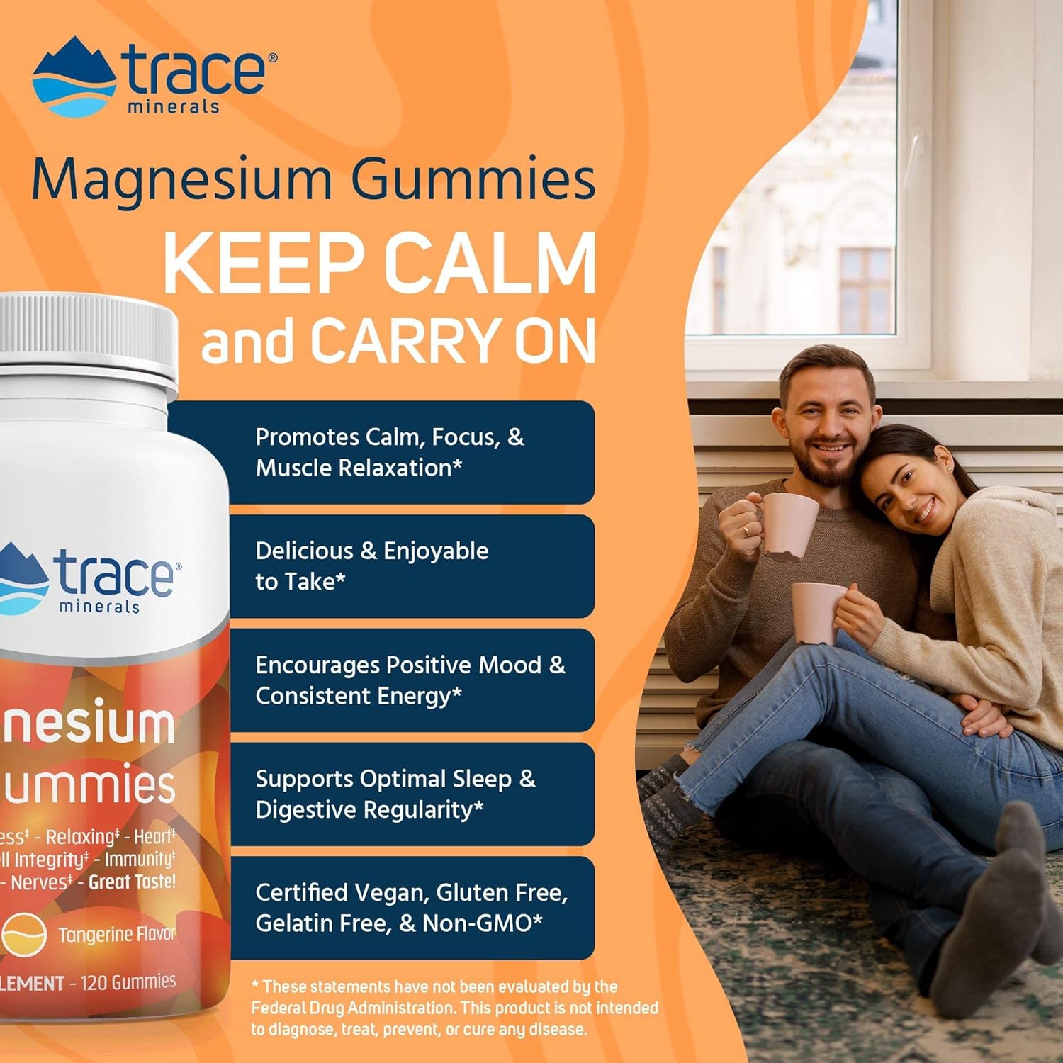 Trace Minerals Research Tangerine Magnesium Gummies 120 Count, 120 CT : Health & Household