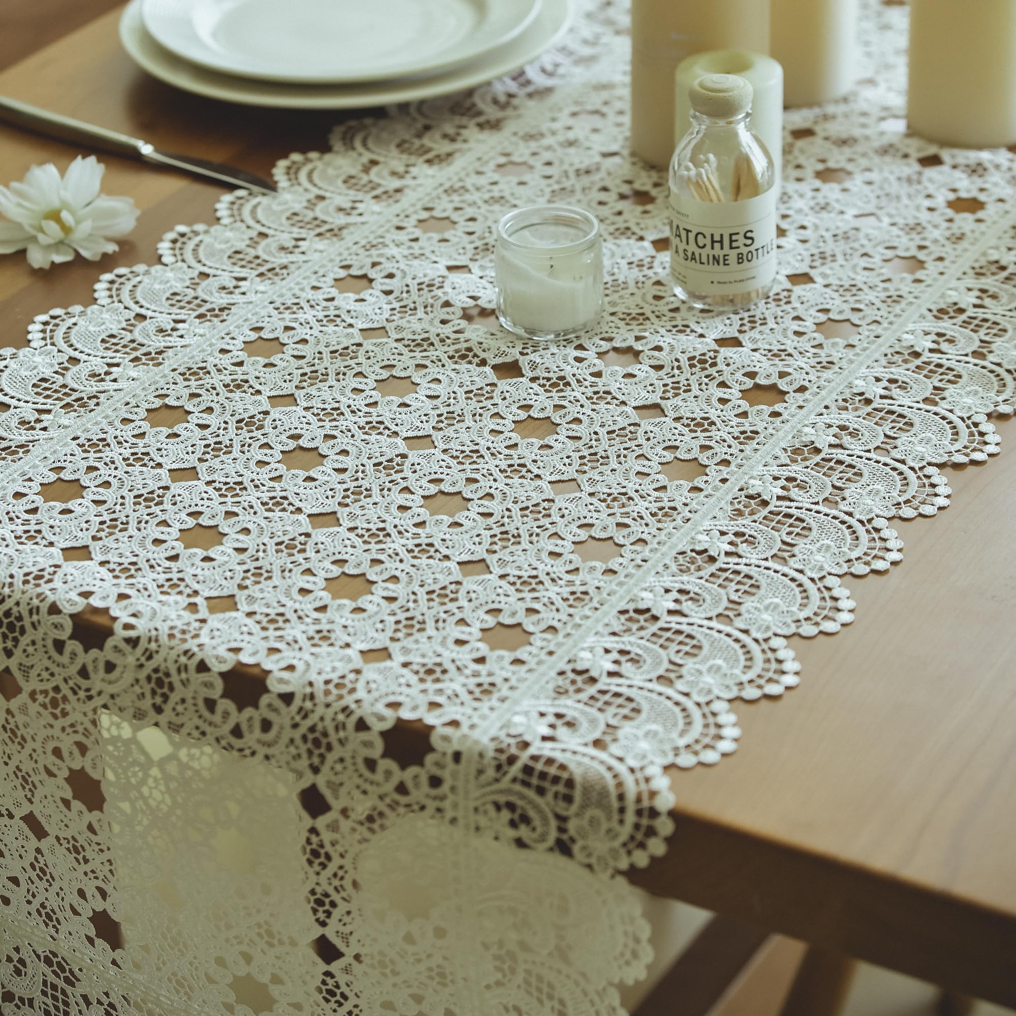Tosleo Camino De Mesa Bohemio De Yute Con Encaje Para