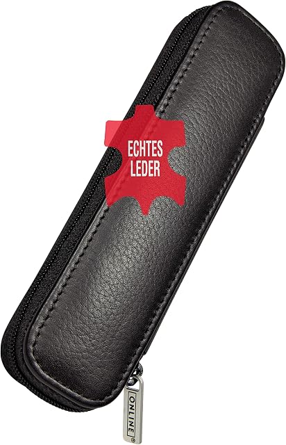 Online 90686 Leather Case for 2 Long Pen - Black